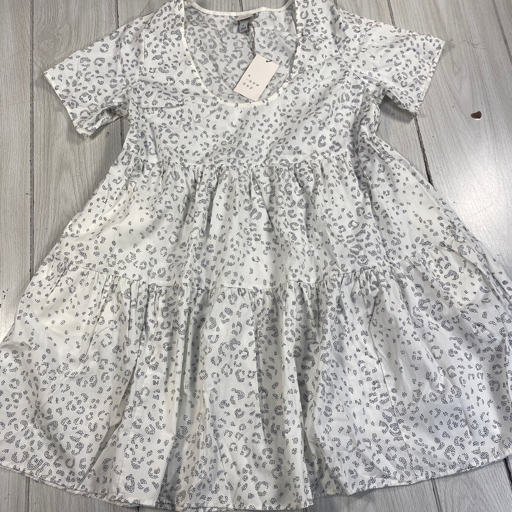 A New Day White and Gray Animal Print Mini Dress